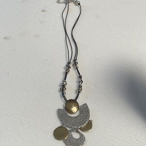 Chicos Hammered Mixed Metal Pendant Necklace in Gold and Silver